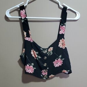 American Eagle Black Floral Crop Top Elastic Back Size Medium